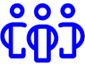 A blue icon with three people standing in front of each other.