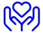 A blue hand holding a heart icon on a green background.