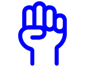 A blue fist icon on a green background.